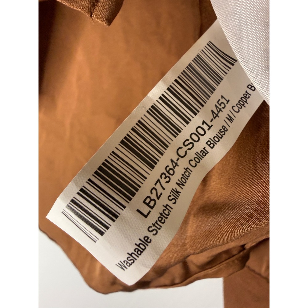 Quince Washable Stretch Silk Notch Collar Blouse Copper Brown Medium CS001 - Picture 5 of 6